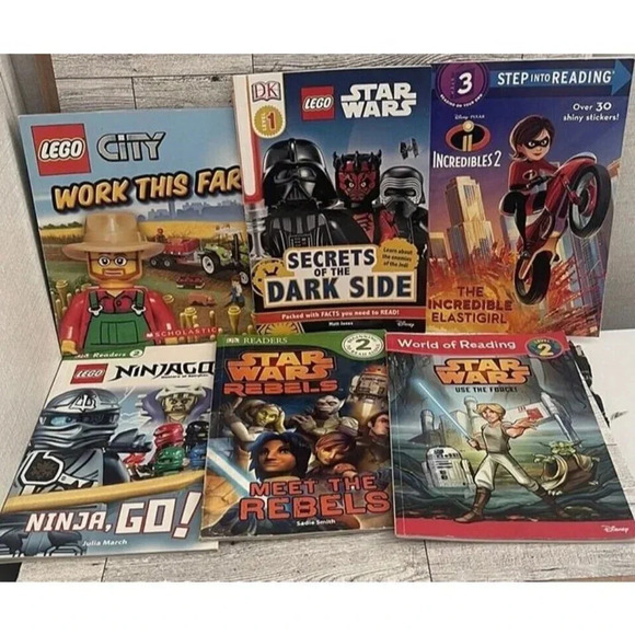 Lot Of 5 Books Lego Star Wars Incredibles Steps 1-3 DK Readers World Of Reading - Picture 1 of 7
